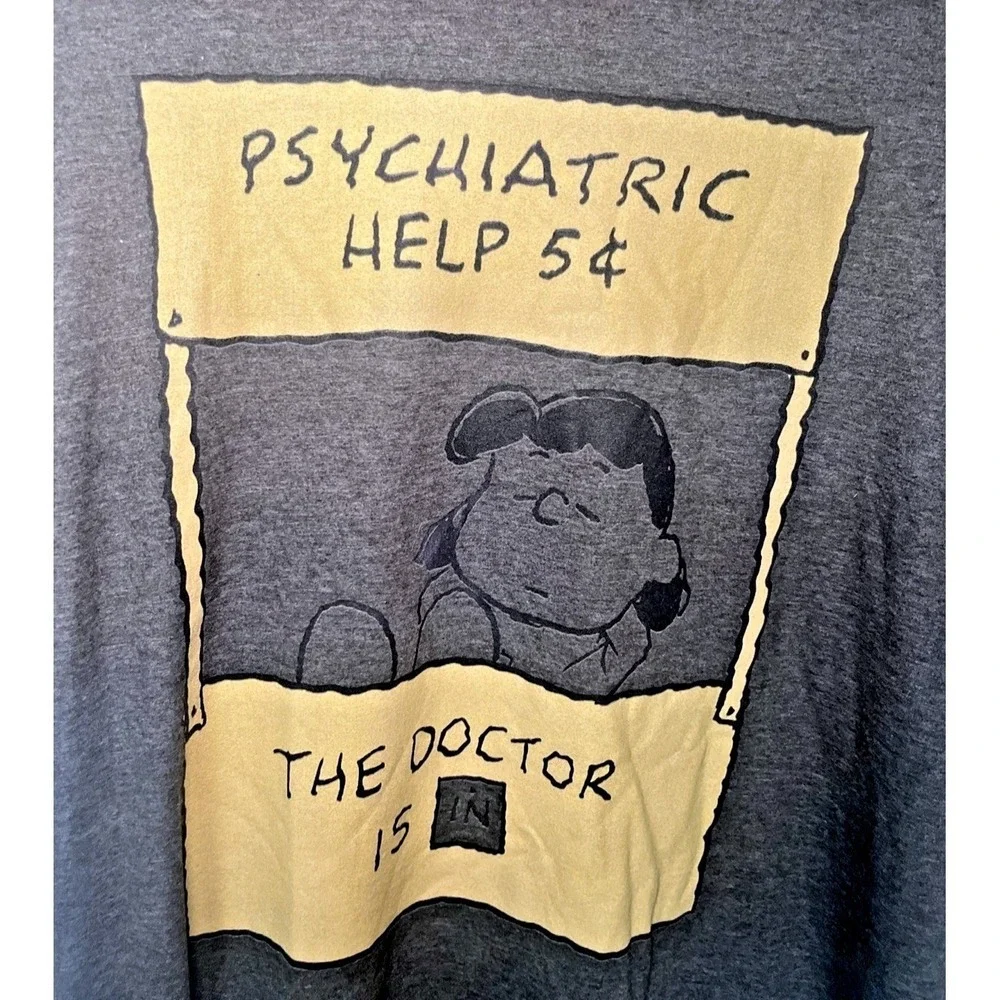 Peanuts Lucy Psychiatric Help 5 Cent Graphic Tee Shirt XL Gray Charlie Brown - Picture 1 of 7